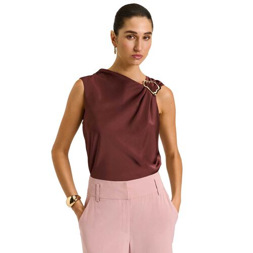 Veronika Maine Washer Satin Gathered Shoulder Top
